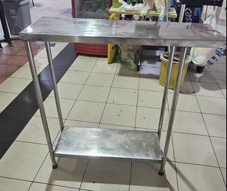 Stainless Steel Kitchen Prep Table with Over-Shelf and Sliding Doors ...