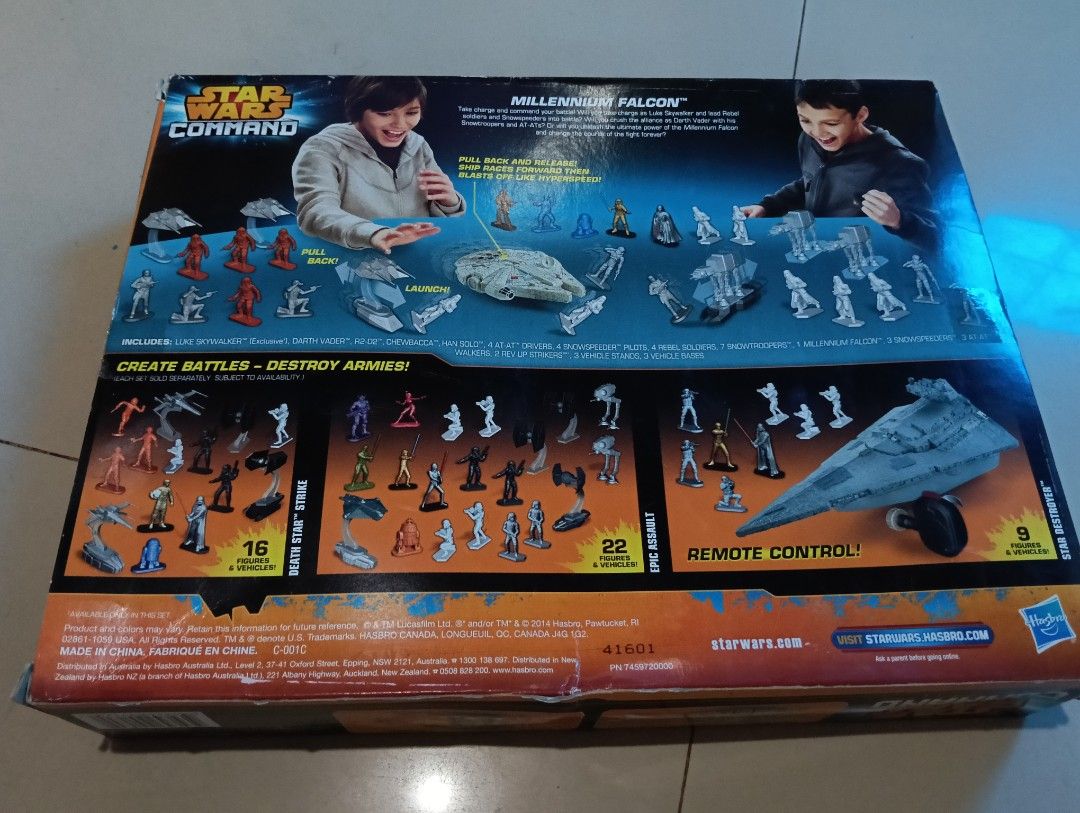 Star Wars Command Millennium Falcon Set (Category: Everything Else Others) located in Iloilo. Submitted by iam_thirftgi (Listing ID 1469138183, Image 2). Description: 33 total pieces including a pull-back-and-launch Millennium falcon vehicle, miniature army figures and battle accessories; 2014 released by Hasbro. The box is a bit old; sealed; decluttering my stuff. can be negotiable..