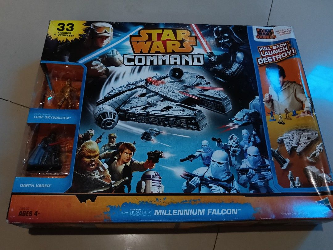 Star Wars Command Millennium Falcon Set (Category: Everything Else Others) located in Iloilo. Submitted by iam_thirftgi (Listing ID 1469138183, Image 1). Description: 33 total pieces including a pull-back-and-launch Millennium falcon vehicle, miniature army figures and battle accessories; 2014 released by Hasbro. The box is a bit old; sealed; decluttering my stuff. can be negotiable..