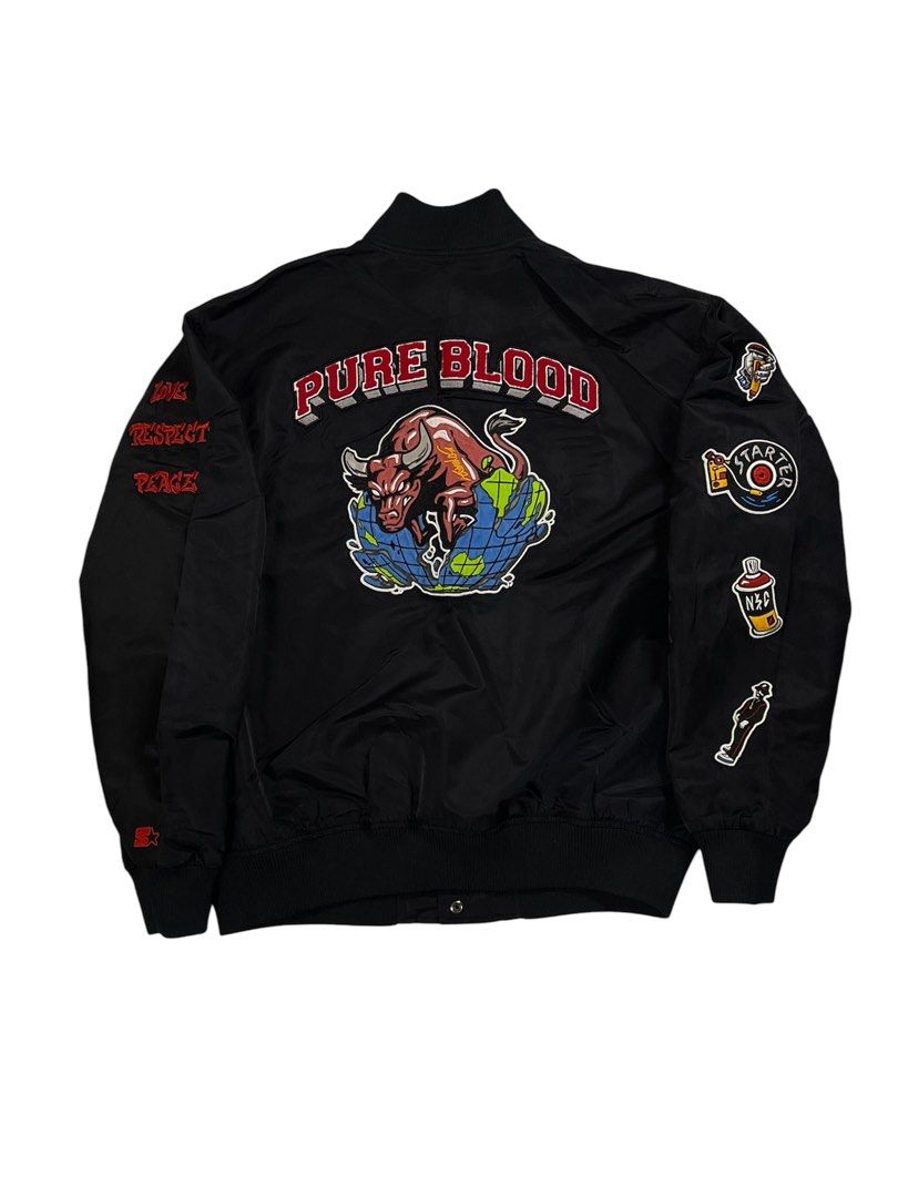 STARTER BLACK LABEL X NSC CREW PURE BLOOD JACKET (Category: Coats, Jackets and Outerwear) located in Pasay City. Submitted by digital_wardrobe.ph (Listing ID 1468975403, Image 2). Description: STARTER BLACK LABEL X NSC CREW PURE BLOOD COLLECTION 50TH ANNIVERSARY VARSITY JACKET details size: medium - large width: 25 length: 27 price: 1,500 location: pasay city.