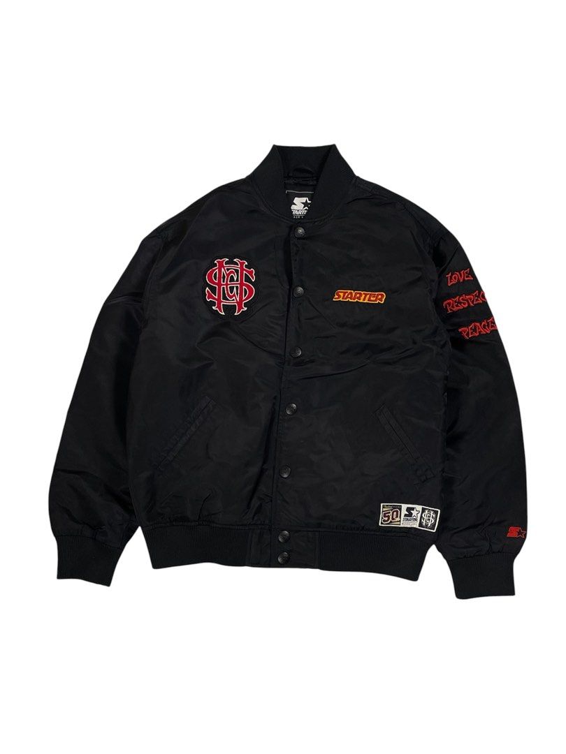 STARTER BLACK LABEL X NSC CREW PURE BLOOD JACKET (Category: Coats, Jackets and Outerwear) located in Pasay City. Submitted by digital_wardrobe.ph (Listing ID 1468975403, Image 1). Description: STARTER BLACK LABEL X NSC CREW PURE BLOOD COLLECTION 50TH ANNIVERSARY VARSITY JACKET details size: medium - large width: 25 length: 27 price: 1,500 location: pasay city.