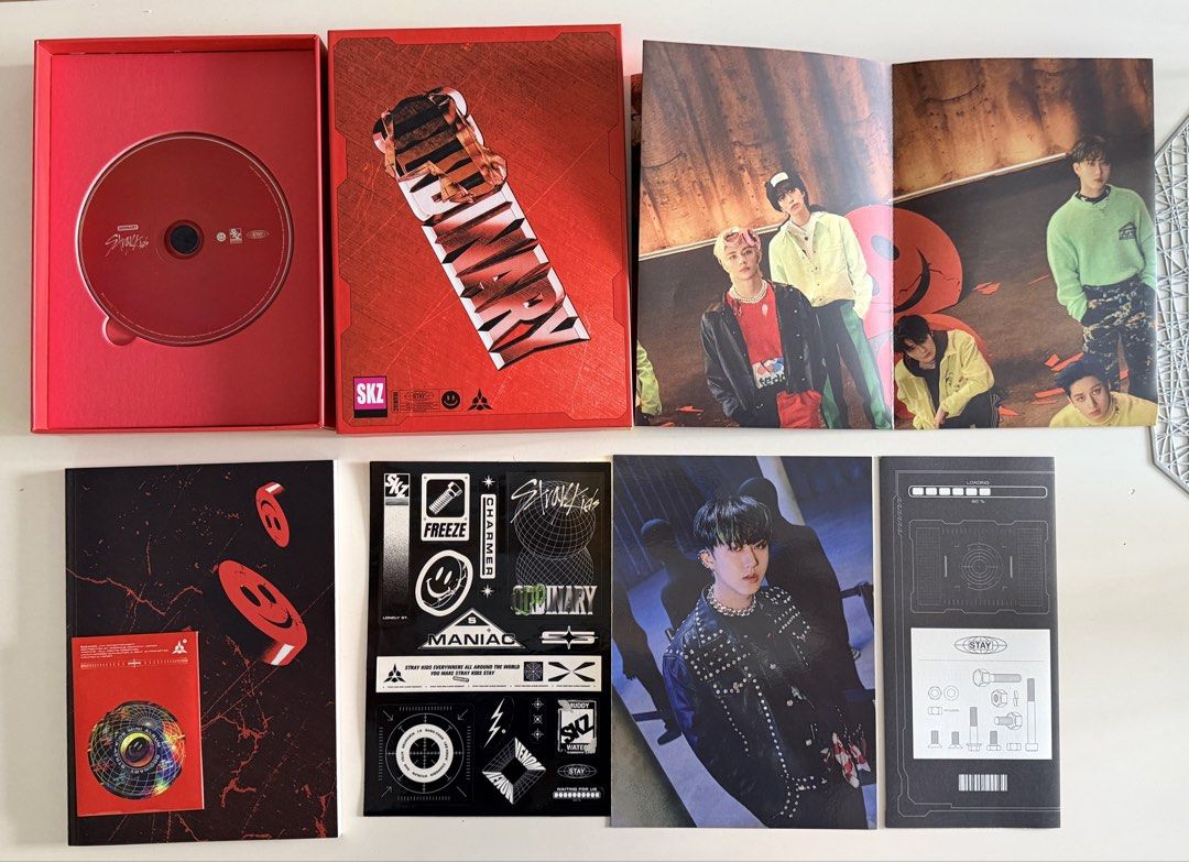 Stray Kids ODDINARY Album Standard Edition (Category: CDs & DVDs) located in Pasig City. Submitted by ymirgm (Listing ID 1468945574, Image 1). Description: - Official Stray Kids ODDINARY Mini Album - Frankenstein Version - Includes Changbin photocards and inclusions - Complete set: Photobook, CD in red case, sticker sheet, poster, and lyric book - Clean and safely stored copy - Refer to pictures for exact items included.