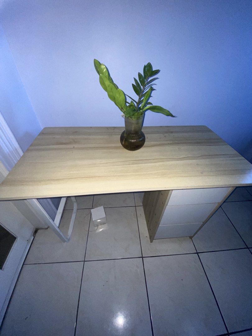 Study table (wooden beige) (Category: Tables & Sets) located in Cavite. Submitted by itsanalyn04 (Listing ID 1469023804, Image 1). Description: Beige wooden study table, lightly used may small stains, all drawer working. Drop me your price po negotiable RFS decluttering.