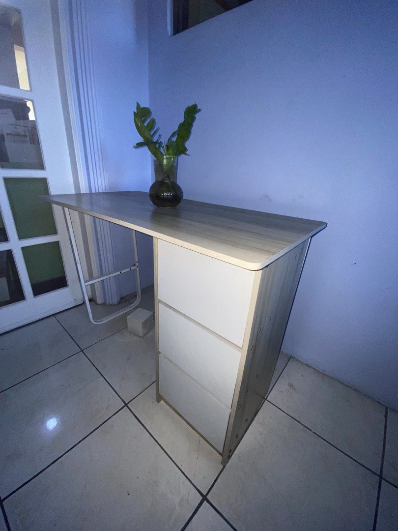 Study table (wooden beige) (Category: Tables & Sets) located in Cavite. Submitted by itsanalyn04 (Listing ID 1469023804, Image 3). Description: Beige wooden study table, lightly used may small stains, all drawer working. Drop me your price po negotiable RFS decluttering.