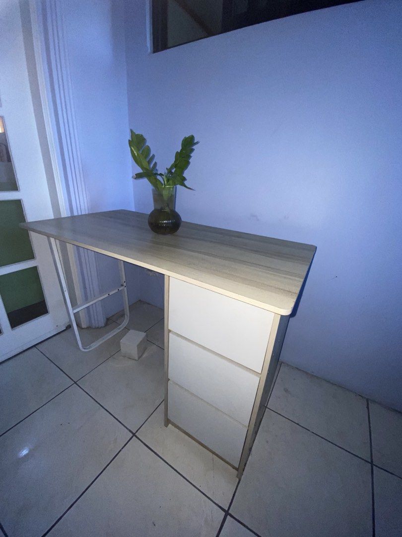 Study table (wooden beige) (Category: Tables & Sets) located in Cavite. Submitted by itsanalyn04 (Listing ID 1469023804, Image 2). Description: Beige wooden study table, lightly used may small stains, all drawer working. Drop me your price po negotiable RFS decluttering.