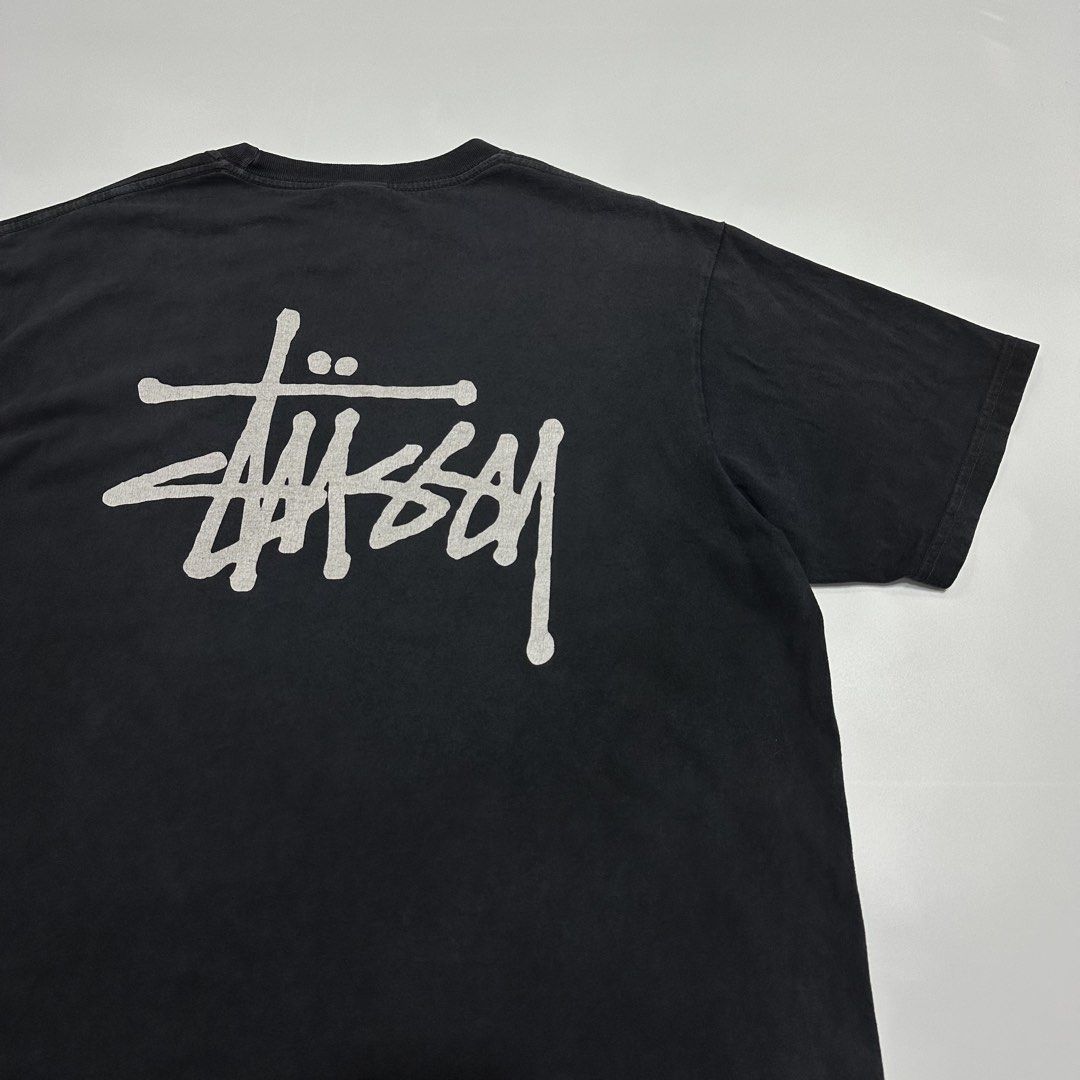 Stussy Basic Logo Pigment Dyed black tee (Category: Activewear) located in Dagupan City. Submitted by unknownlootph (Listing ID 1468943419, Image 2). Description: Size: fits XL to XXL Width: 26 Length: 30 Condition: 9/10 Issue: hairline crackprints (Legit/Authentic Item) .