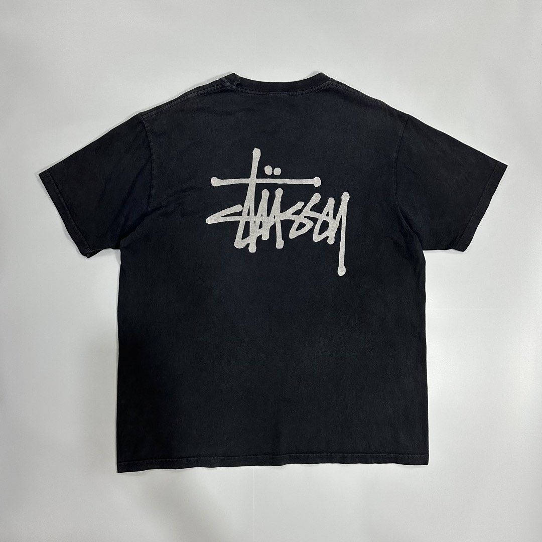 Stussy Basic Logo Pigment Dyed black tee (Category: Activewear) located in Dagupan City. Submitted by unknownlootph (Listing ID 1468943419, Image 1). Description: Size: fits XL to XXL Width: 26 Length: 30 Condition: 9/10 Issue: hairline crackprints (Legit/Authentic Item) .