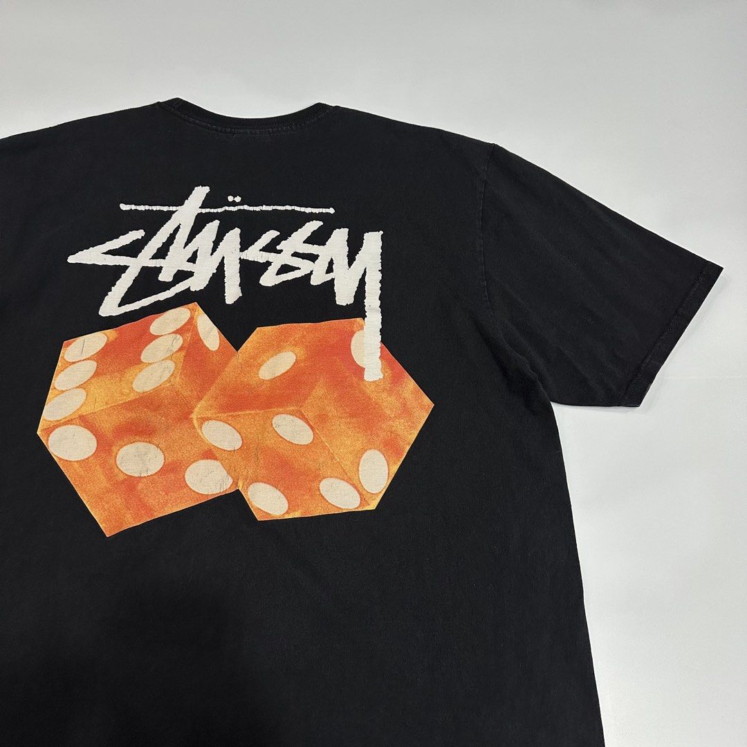 Stussy Diced Out black tee (Category: Activewear) located in Dagupan City. Submitted by unknownlootph (Listing ID 1468942792, Image 2). Description: Size: XL Width: 25 Length: 31 Condition: 9/10 Issue: hairline crackprints (Legit/Authentic Item).