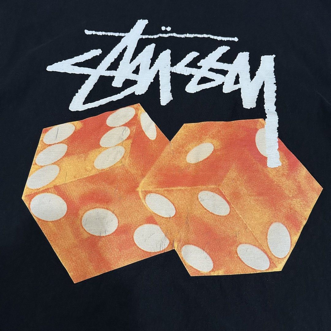 Stussy Diced Out black tee (Category: Activewear) located in Dagupan City. Submitted by unknownlootph (Listing ID 1468942792, Image 3). Description: Size: XL Width: 25 Length: 31 Condition: 9/10 Issue: hairline crackprints (Legit/Authentic Item).