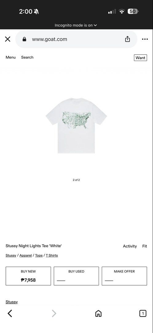 Stussy Night Lights Tee White (Category: Tshirts & Polo Shirts ) located in Dagupan City. Submitted by dgp.plvg (Listing ID 1468951358, Image 2). Description: 2020 STÜSSY NIGHT LIGHTS MULLET TEE (WHITE/GREEN) - SRP: ₱7,958 Size: Small Width: 19” Length: 27.5” Condition: good as new Issues: none. Mine: ₱3,000.