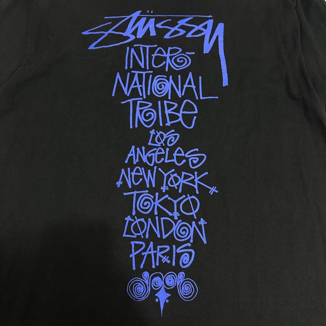 Stussy Tribe Stack black tee (Category: Activewear) located in Dagupan City. Submitted by unknownlootph (Listing ID 1468941153, Image 3). Description: Size: fits Large to XL Width: 24 Length: 30 Condition: 8.9/10 Issue: hairline crackprints (Legit/Authentic Item) .