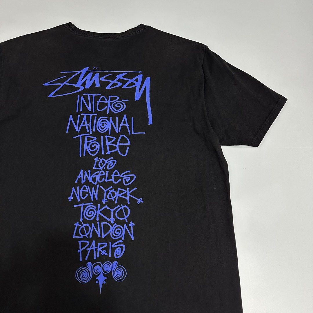 Stussy Tribe Stack black tee (Category: Activewear) located in Dagupan City. Submitted by unknownlootph (Listing ID 1468941153, Image 2). Description: Size: fits Large to XL Width: 24 Length: 30 Condition: 8.9/10 Issue: hairline crackprints (Legit/Authentic Item) .