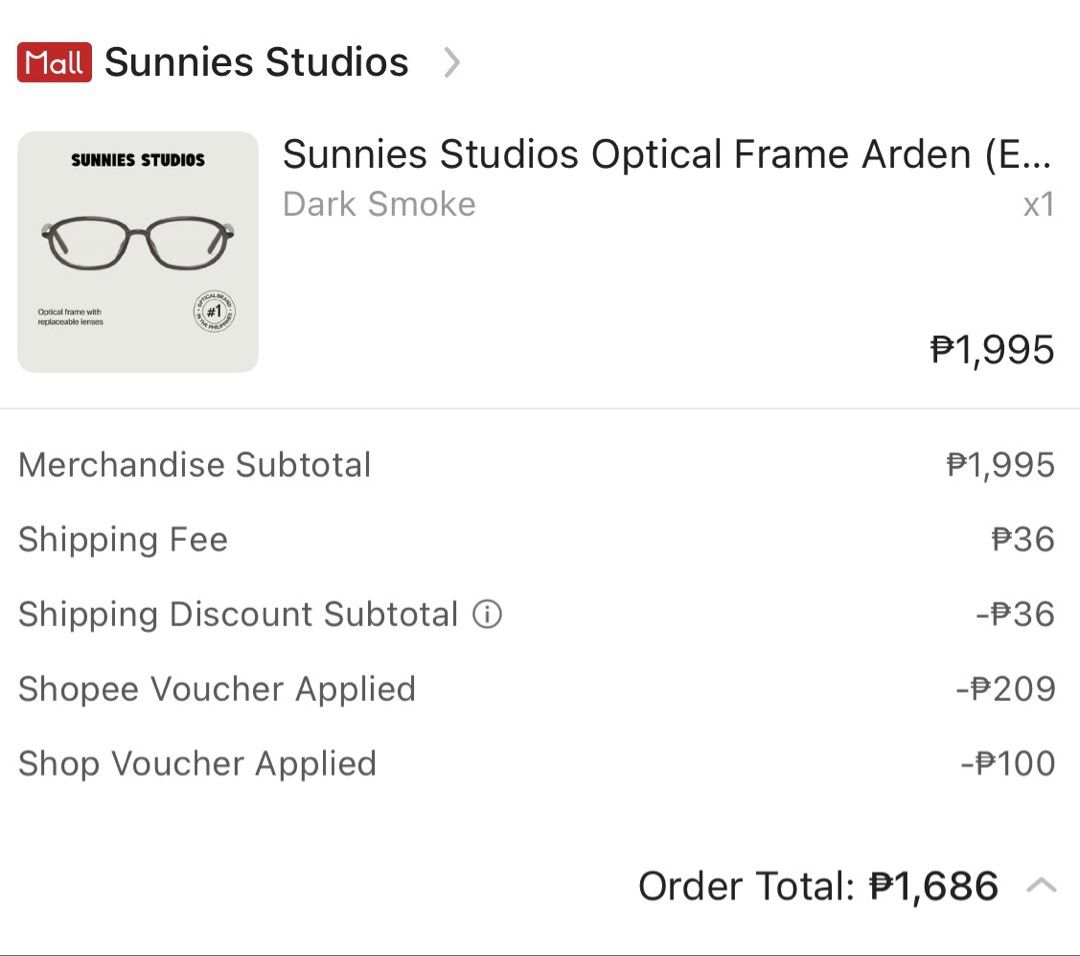 Sunnies Studios Optical Frame Arden Dark Smoke (Category: Sunglasses & Eyewear) located in San Pedro. Submitted by etc05 (Listing ID 1469006927, Image 3). Description: - Brand: Sunnies Studios - Model: Arden - Colorway: Dark Smoke - Condition: Clean, zero scratches on frames or lenses - Lenses: Clear replaceable lenses (ready for your own prescription) - Size/Model Code: Q80 SS1200CS (Standard retail specs) - Inclusions: Original beige hard case 