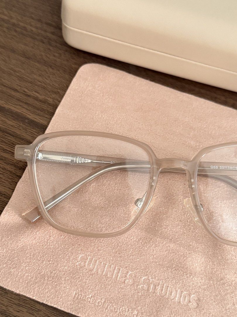 Sunnies Studios Optical Frame Jensen Honey (Category: Sunglasses & Eyewear) located in San Pedro. Submitted by etc05 (Listing ID 1469008659, Image 2). Description: - Brand: Sunnies Studios - Model: Jensen (Size 52) - Color: Honey (CS) with silver hardware - Shape: Square translucent frames - Condition: Brand new, never worn - Inclusions: Original beige hard case and matching recycled microsuede cleaning cloth.