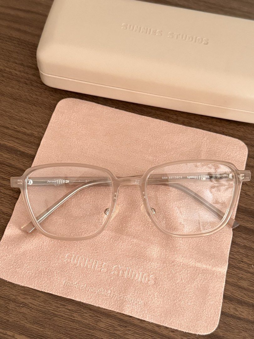 Sunnies Studios Optical Frame Jensen Honey (Category: Sunglasses & Eyewear) located in San Pedro. Submitted by etc05 (Listing ID 1469008659, Image 3). Description: - Brand: Sunnies Studios - Model: Jensen (Size 52) - Color: Honey (CS) with silver hardware - Shape: Square translucent frames - Condition: Brand new, never worn - Inclusions: Original beige hard case and matching recycled microsuede cleaning cloth.
