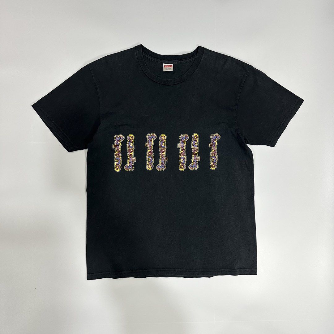 Supreme Gonz Logo (SS18) black tee (Category: Activewear) located in Dagupan City. Submitted by unknownlootph (Listing ID 1468941629, Image 1). Description: Size: Large Width: 23 Length: 30 Condition: 8.9/10 Issue: hairline crackprints (Legit/Authentic Item).