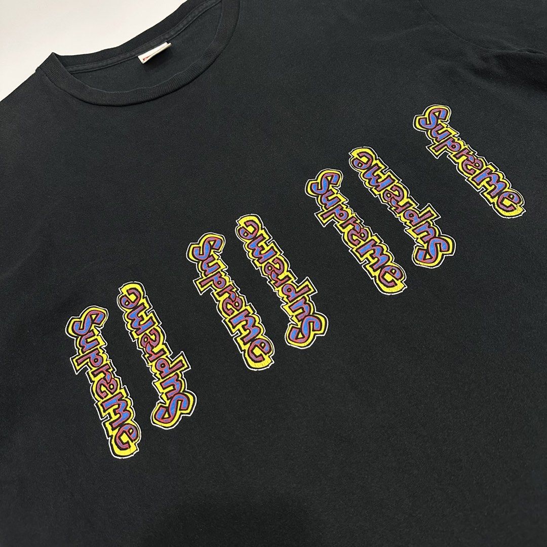 Supreme Gonz Logo (SS18) black tee (Category: Activewear) located in Dagupan City. Submitted by unknownlootph (Listing ID 1468941629, Image 3). Description: Size: Large Width: 23 Length: 30 Condition: 8.9/10 Issue: hairline crackprints (Legit/Authentic Item).