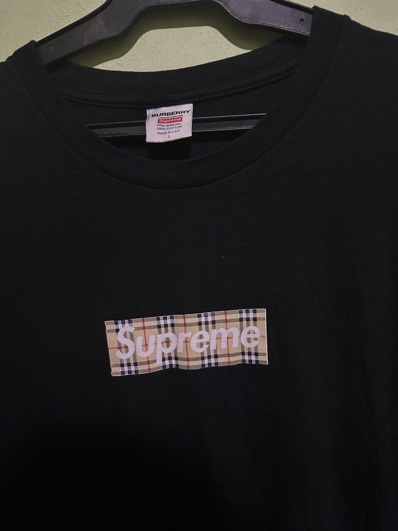 Supreme x Burberry Box Logo Tee Black (Category: Tshirts & Polo Shirts ) located in Quezon City. Submitted by deexsorianino.09 (Listing ID 1468978729, Image 3). Description: Burberry x supreme 22x27 itim na itim 650 ship.