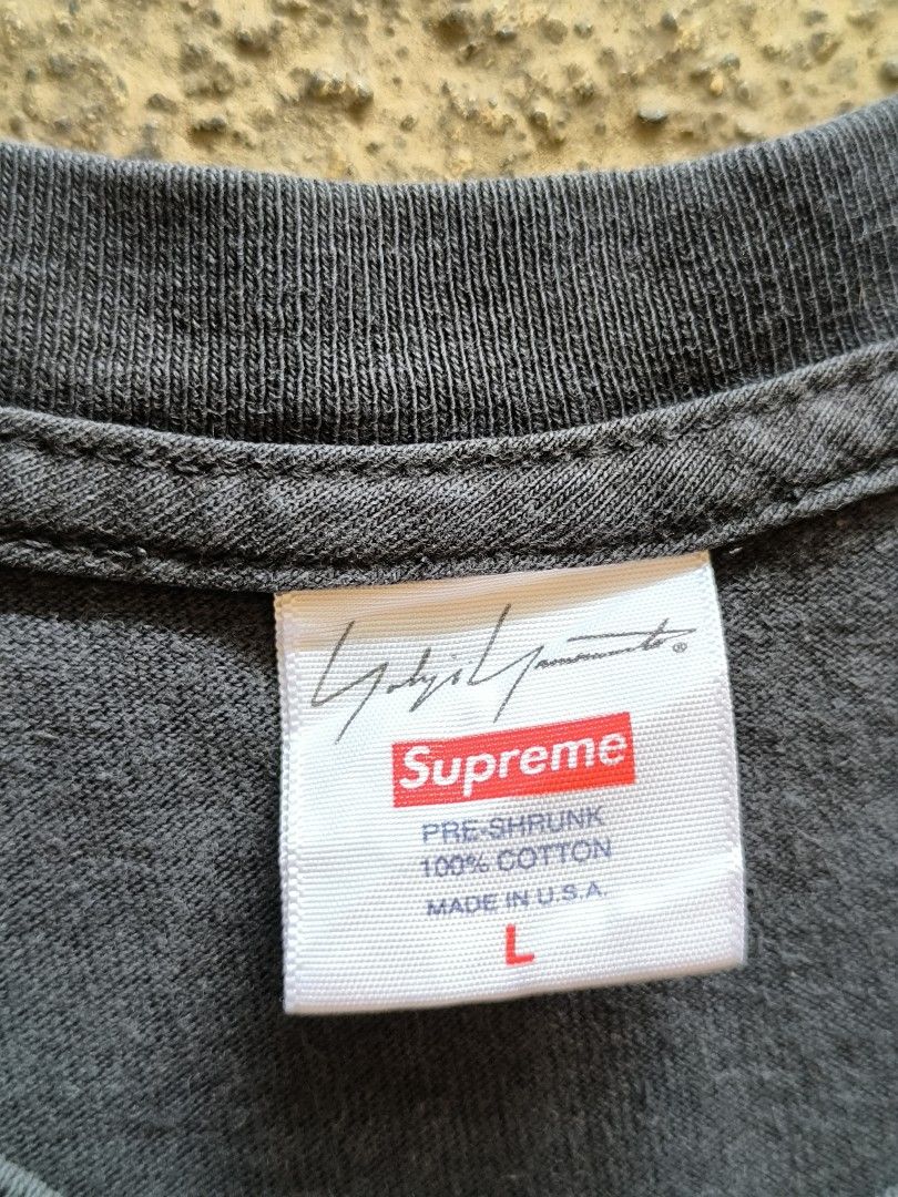 SUPREME x YOHJI YAMAMOTO (Category: Tshirts & Polo Shirts ) located in Cotabato. Submitted by sentimentalgoodz (Listing ID 1469161798, Image 3). Description: SUPREME x YOHJI YAMAMOTO 8/10 CONDITION 21/29 DIMENSION ISSUE PINHOLE.