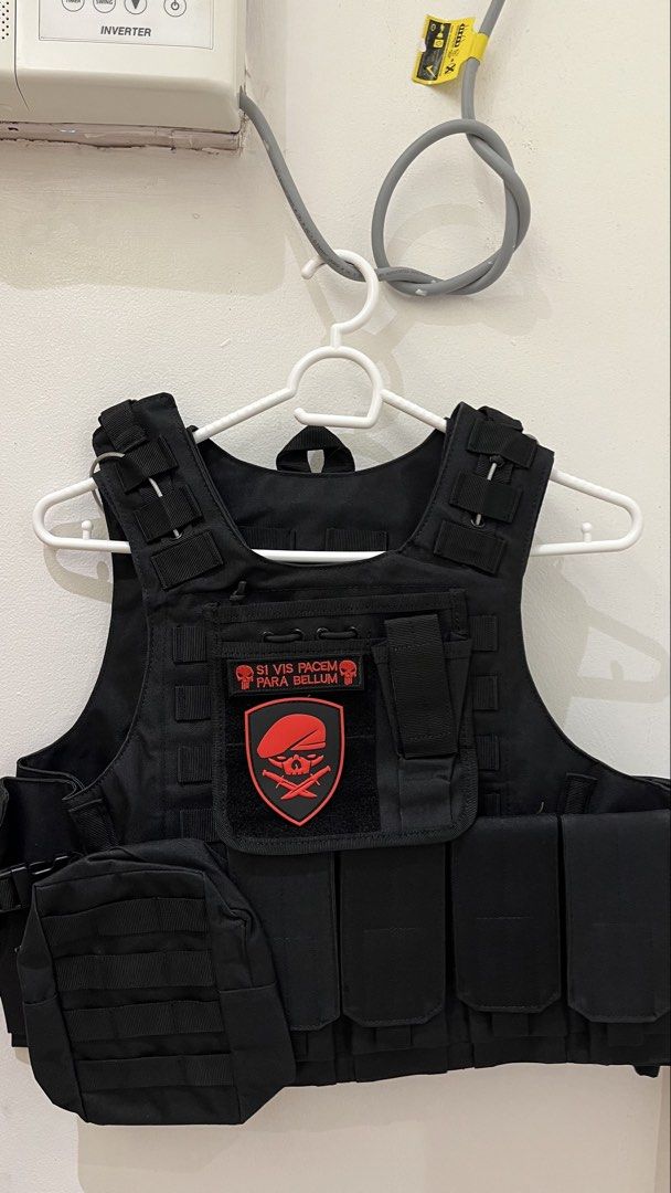 Tactical Swat Vest Halloween (Category: Vests) located in Manila. Submitted by adamlucasl02503 (Listing ID 1468981222, Image 2). Description: - Brand new with tags attached - Color: Black - Fully adjustable straps on shoulders and sides for a custom fit - Equipped with multiple utility pouches and front magazine slots - Includes interchangeable morale patches (Police, Army, GTA logo) 500 for rent 1500 buy (discount if many) real air soft vest (wi
