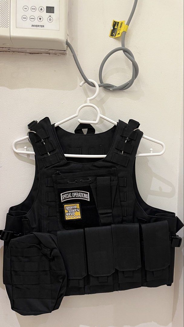 Tactical Swat Vest Halloween (Category: Vests) located in Manila. Submitted by adamlucasl02503 (Listing ID 1468981222, Image 3). Description: - Brand new with tags attached - Color: Black - Fully adjustable straps on shoulders and sides for a custom fit - Equipped with multiple utility pouches and front magazine slots - Includes interchangeable morale patches (Police, Army, GTA logo) 500 for rent 1500 buy (discount if many) real air soft vest (wi