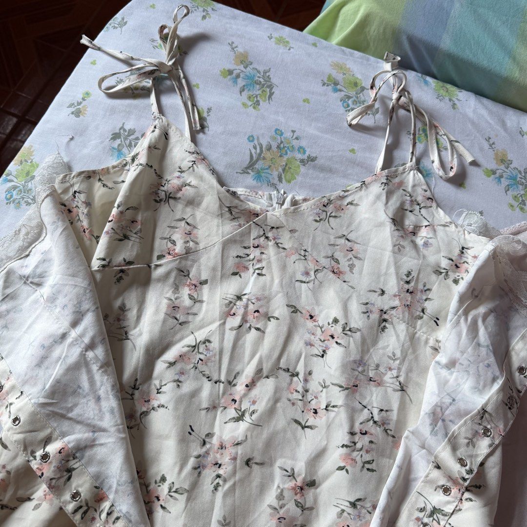 [TAKE 2] Coquette Dresses (Category: Dresses) located in Pasig City. Submitted by beabimbop (Listing ID 1468991414, Image 3). Description: • s-m •both thrifted in japan • no issues 🏷️ tags: lace dress, silk dress, coquette, sun dress, lingerie, sleepwear, nightwear, y2k, ruffles, lolita.