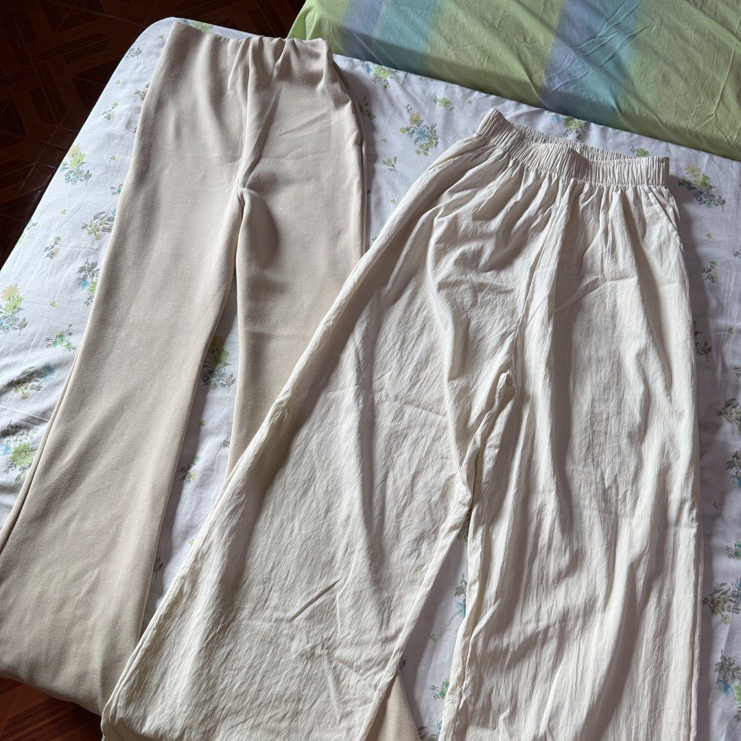 [TAKE 2] Cream Pants (Flared, Wide Leg) (Category: Other Bottoms) located in Pasig City. Submitted by beabimbop (Listing ID 1468994833, Image 1). Description: • xs-s • no issues. take both! • check my profile for ww and indiv prices 🏷️ tags: flared pants, flared jeans, beige, office pants, y2k, 2000s, wide leg pants, square pants, baggy pants.