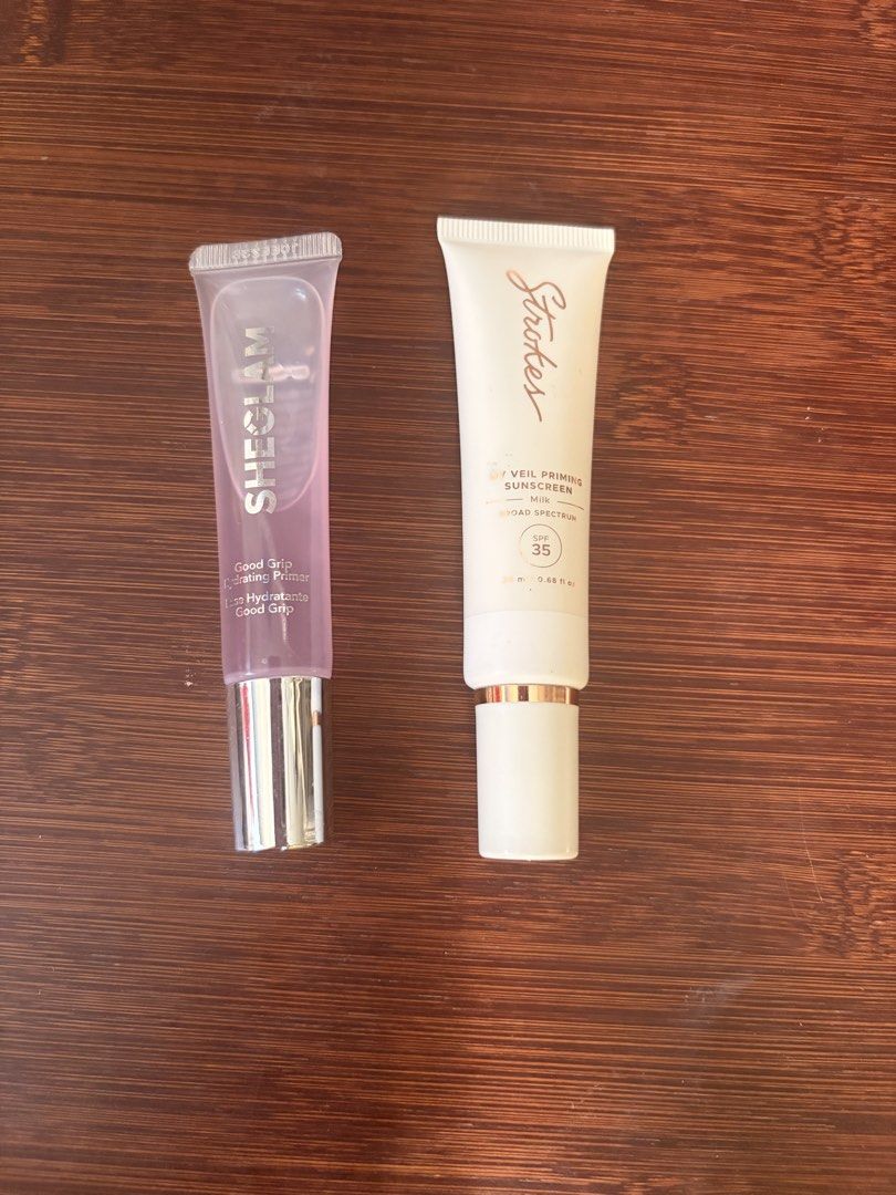 TAKE ALL | Strokes Soft Veil Priming Sunscreen, SheGlam Good Grip Primer (Category: Makeup) located in Mandaluyong City. Submitted by chachii_moon (Listing ID 1469011907, Image 1). Description: Good as new.