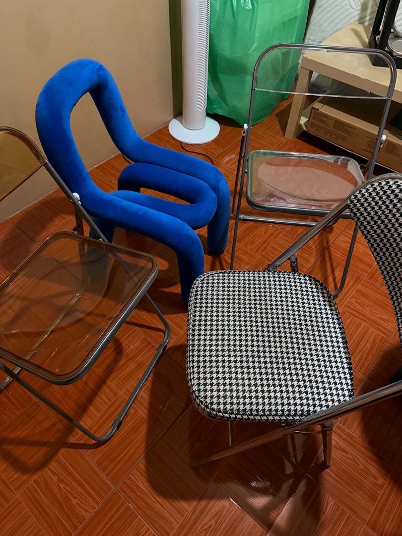 TAKE ALL BUNDLE 8 pcs Aesthetic Studio Chairs & Stools (Category: Chairs) located in Quezon City. Submitted by aaclosetcleanout (Listing ID 1468988520, Image 1). Description: Selling all our studio chairs/stools as a complete 8-piece set for a discounted price! Used ONLY as photo props in a self-portrait studio business hindi nagagamit masyado at nakatambak lang, so overall condition is still very good. What’s Included (8 Items Total): - 1pc Blue
