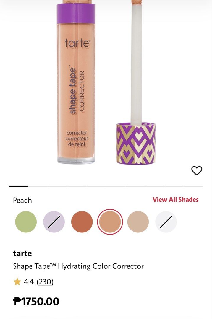 Tarte Shape Tape Corrector (Peach) (Category: Makeup) located in Cebu City. Submitted by want.department (Listing ID 1468991500, Image 3). Description: TARTE COSMETICS Shape Tape™ Hydrating Color Corrector Shade: Peach Available: 6pcs ₱1,150 🏷️.