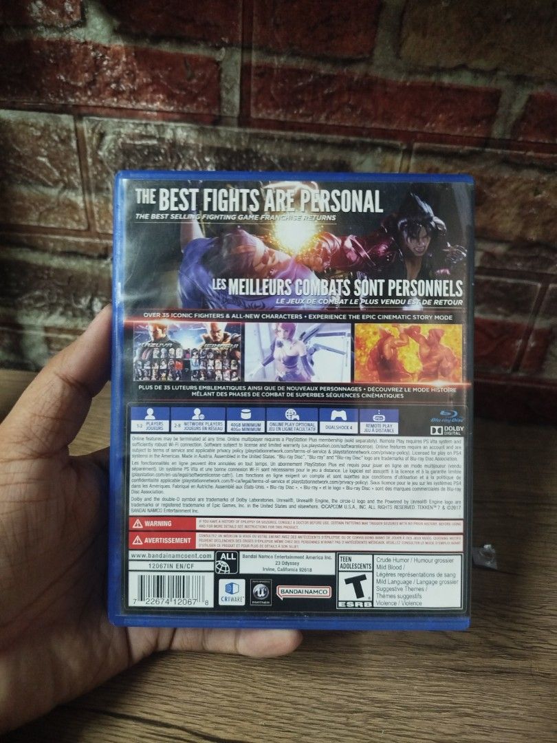 Tekken 7 PS4 Game Disc with Original Case (Category: PlayStation) located in Binan City. Submitted by pumpkiiin02 (Listing ID 1468990431, Image 2). Description: - Game: Tekken 7 for PlayStation 4 (PS4) - ESRB Rating: T for Teen - Features: Box art front and back clearly visible, disc secures safely on hub - Perfect addition to any fighting game library.