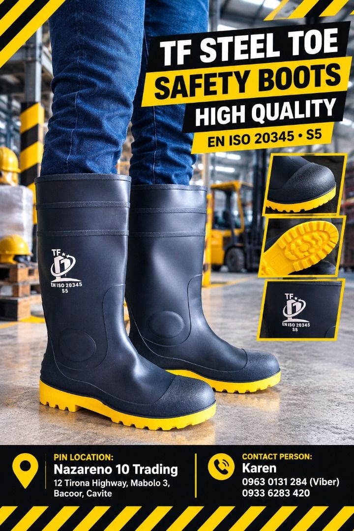 TF Steel Toe Rubber Boots (Category: Looking For) located in Bacoor. Submitted by kajezame.2021 (Listing ID 1468988517, Image 1). Description: TF Steel Toe Rubber Boots For More Details and Discount Contact Ms. Karen NAZARENO 10 TRADING 0963 0131 284 0933 6283 420 0956 7028 557 0933 8559 510 Landline: Look for Ms. Karen (046 ) 416 3920 Also available: • Traffic cone • Parking Block stopper • Hooded trash bin • Road Plastic Barrier • Spill boom • 