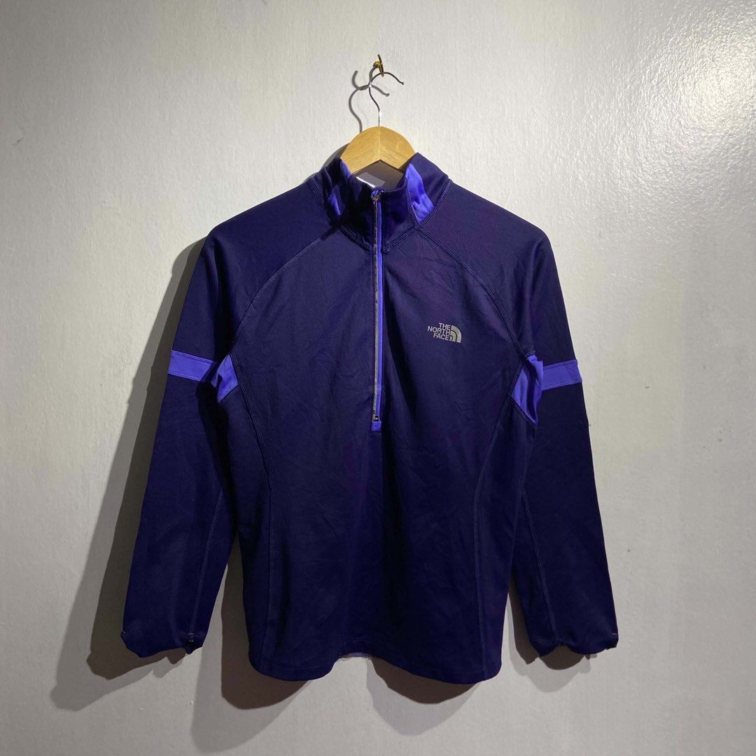 The North Face FlashDry Purple Women's Pullover Jacket Medium (Category: Coats, Jackets and Outerwear) located in Roxas City. Submitted by vaultcultureco. (Listing ID 1469093035, Image 1). Description: - Brand: The North Face - Style: Women's half-zip pullover - Size: Medium - Color: Dark purple with bright purple collar and sleeve stripe accents - Material/Tech: FlashDry technology for quick-drying comfort - Extra Features: Small zippered pocket