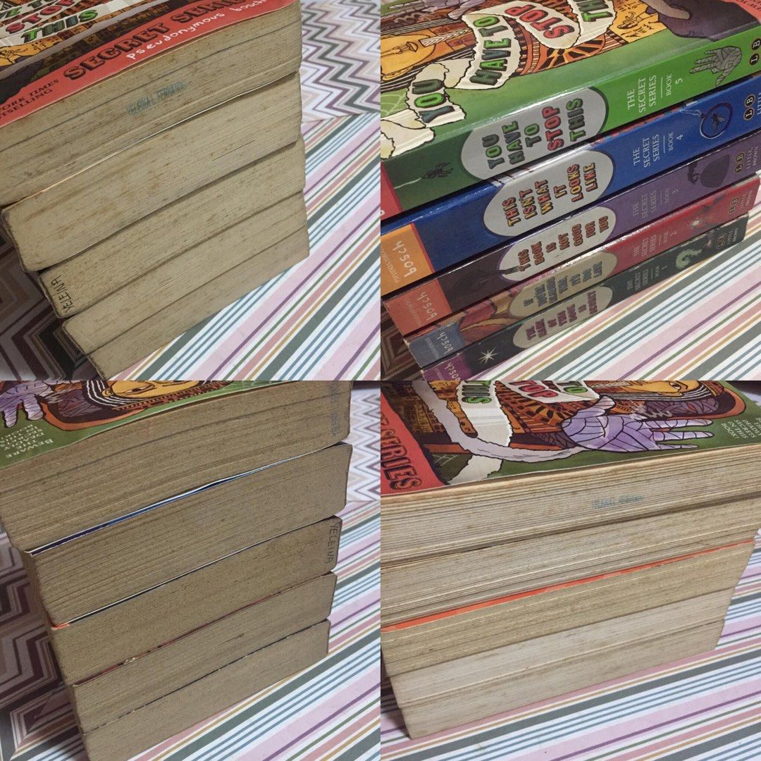 The Secret Series Book Bundle (Category: Children's Books) located in Pasig City. Submitted by sell.phi (Listing ID 1468946124, Image 2). Description: The Secret Series Book Bundle Get 5 books for P650 By Pseudonymous Bosch Preloved trade paperbacks with foxing/brown spots tanned inside covers, pages, and edges 1) Book 1: The Name Of This Book Is Secret - with creases on the covers 2) Book 2: If You’re Reading This, It’s Too Late - with minor sig
