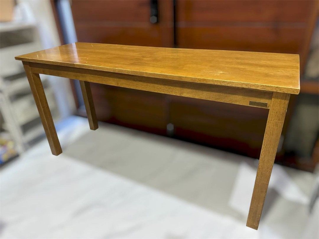 TheSUP Premium Console Table Study Desk (Category: Tables & Sets) located in Quezon City. Submitted by dannikkishoppe2 (Listing ID 1468937421, Image 3). Description: TheSUP Premium Console Table Study Desk ‼️₱4800‼️ *heavy table made of solid rubberwood *can also be used as a spacious work desk *sturdy and wobble-free. W59in x D19.5in x H29.5in Please manage your expectations as there might be minimal flaws. Color may vary due to lighting, it may