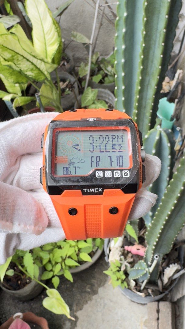 Timex Expedition WS4 Digital Orange Watch (Category: Men's Watches) located in Manila. Submitted by junjun12356 (Listing ID 1469160249, Image 2). Description: - Brand: Timex Expedition WS4 - Color: Vibrant Orange with black details - Display: Digital screen with weather and temperature indicators - Strap: Durable orange rubber strap with secure buckle - Condition: Good pre-loved condition - Ideal for outdoor activities, hiking, and everyday casua