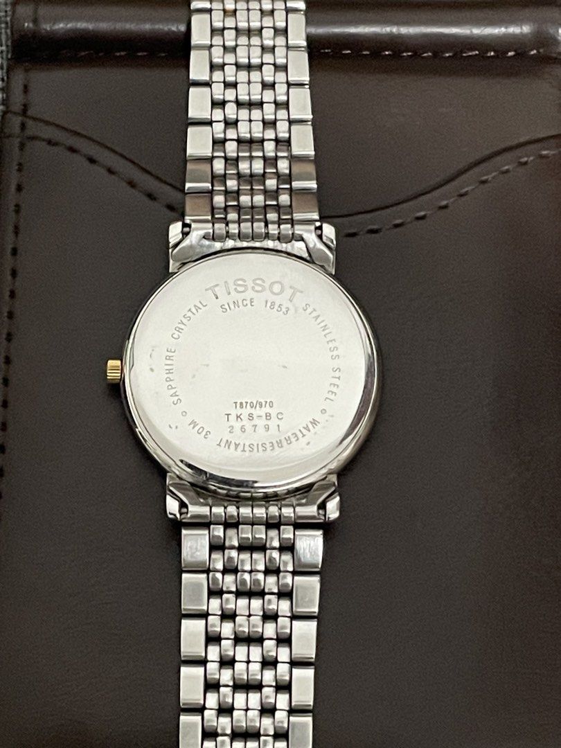 Tissot T-Classic Desire Two tone (Category: Luxury Watches) located in Las Pinas. Submitted by jhersan24 (Listing ID 1468966081, Image 3). Description: Tissot T-Classic Desire Two Tone Caseback: Stainless steel Two Tone Stainless Steel Bracelet Quartz Movement Model: T870/970 Shape: Round Sapphire Crystal White Dial Roman Dial Index Date Display Deployment Clasp 30M Water Resistance Approximate Case Diameter: 35mm Approximate Case Thickness: 5.85