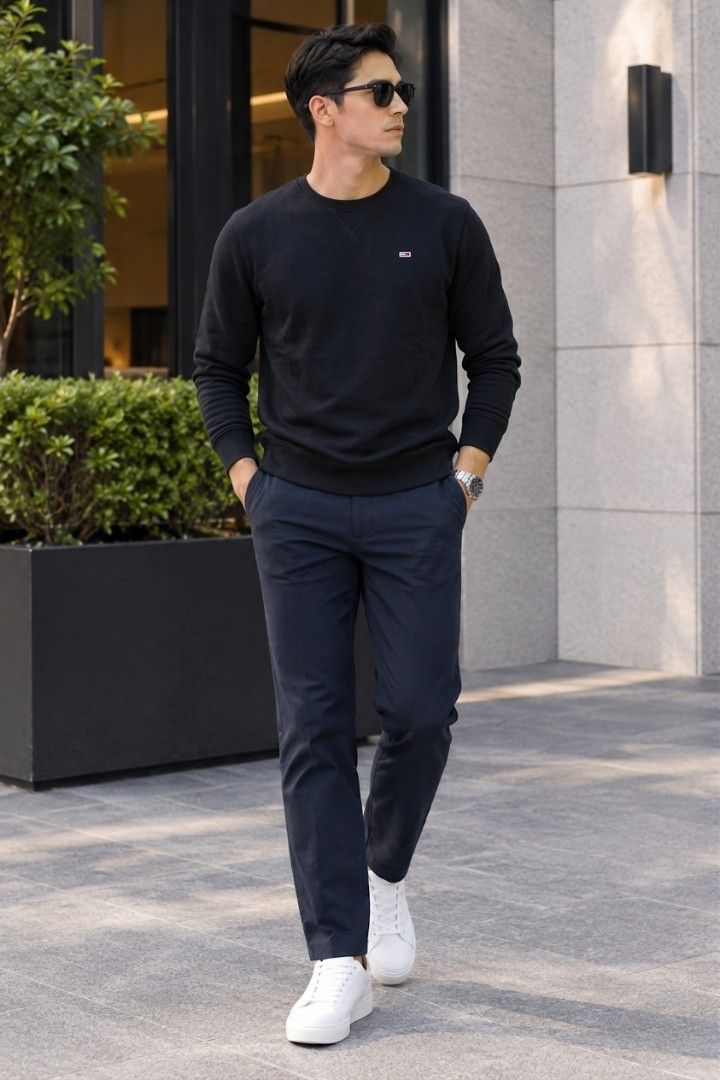 Tommy Jeans Black Sweatshirt Size XL (Category: Coats, Jackets and Outerwear) located in Manila. Submitted by purefire-477a (Listing ID 1469078127, Image 2). Description: - Brand: Tommy Jeans - Color: Black - Size: XL - Material: Cotton-polyester blend - Design: Crew neck with V-stitch detail and small chest logo embroidery - Fit: Classic fit with ribbed cuffs and hem - Measurements: Width 22" x Length 28" - Origin: Made in China.