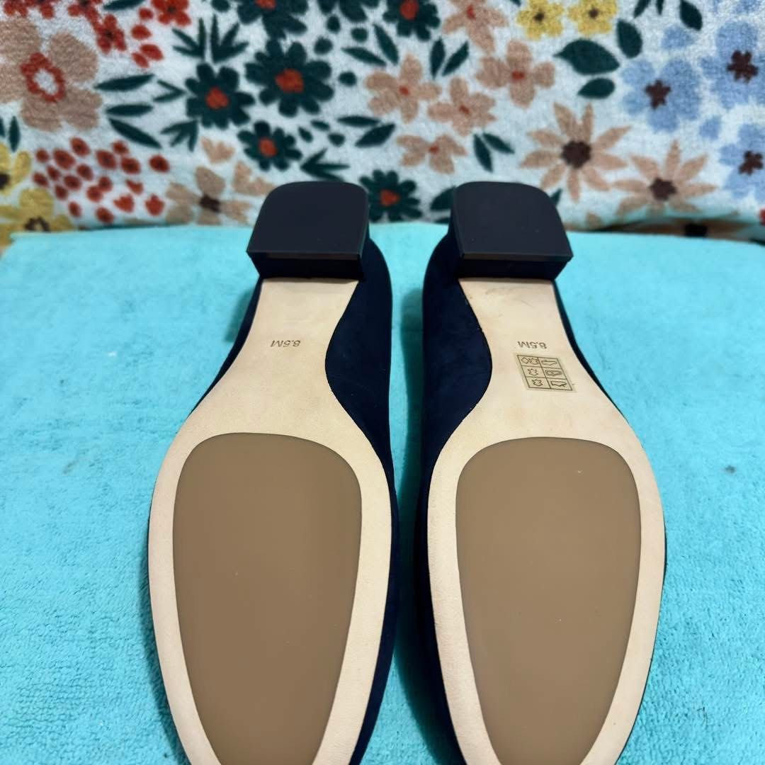 Tory Burch Navy Suede Block Heel Pumps (Category: Heels) located in Batangas. Submitted by lovejiana27 (Listing ID 1469147949, Image 3). Description: - Brand: Tory Burch - Color: Navy blue - Material: Suede - Heel: Low block heel - Details: Gold hardware logo plaque on toe - Condition: Brand new, unworn with clean, scuff-free soles - Ideal for: Work, office wear, or dressing up.