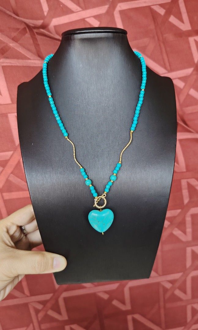 Turquoise Necklace (Category: Announcements) located in Pasig City. Submitted by whitepearlph (Listing ID 1468938247, Image 2). Description: Simple heart turquoise Necklace 5 micron setting No tarnish Hypoallergenic New Design Perfect for gift.