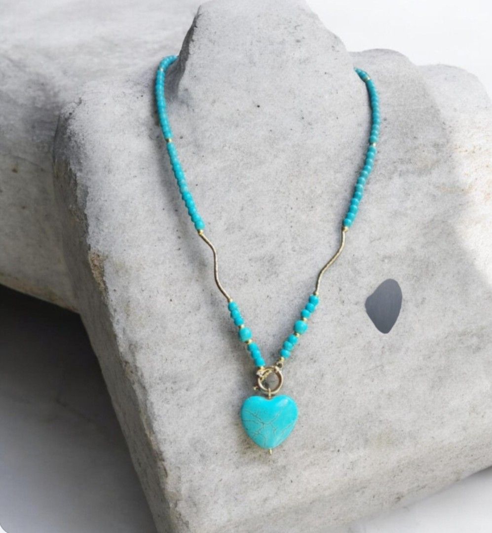 Turquoise Necklace (Category: Announcements) located in Pasig City. Submitted by whitepearlph (Listing ID 1468938247, Image 1). Description: Simple heart turquoise Necklace 5 micron setting No tarnish Hypoallergenic New Design Perfect for gift.