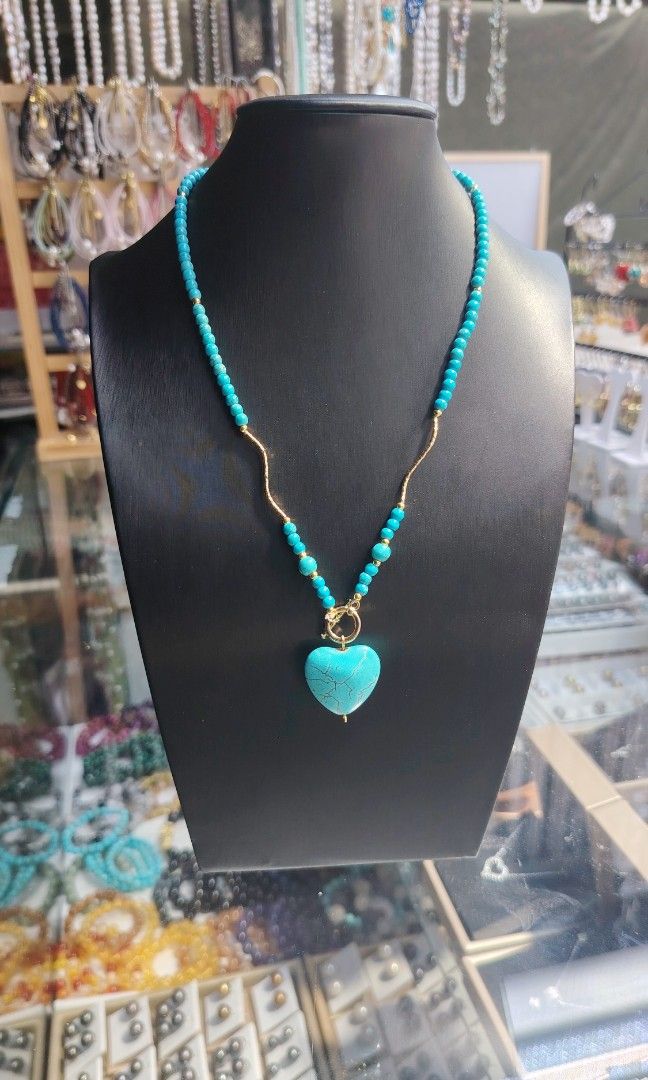 Turquoise Necklace (Category: Announcements) located in Pasig City. Submitted by whitepearlph (Listing ID 1468938247, Image 3). Description: Simple heart turquoise Necklace 5 micron setting No tarnish Hypoallergenic New Design Perfect for gift.