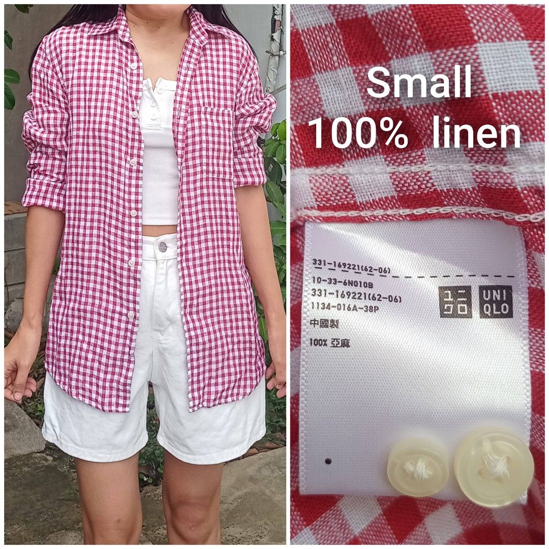 Uni Qlo 100% Linen longsleeve (Category: Others Tops) located in Davao. Submitted by kannikasok1987 (Listing ID 1469006538, Image 1). Description: small on tag wd inner Linen bust 36 waist up 29 (stretchy) L 48.5 mall quality.