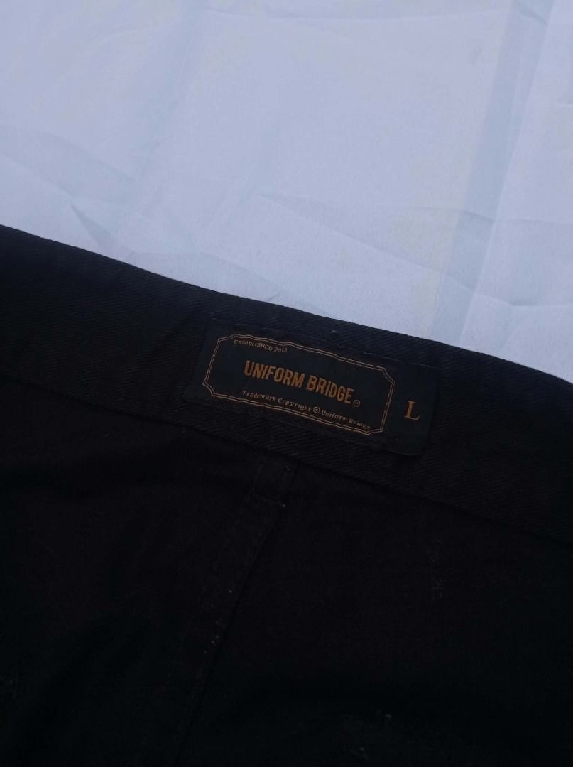 Uniform Bridge fatigue baker pants (Category: Trousers) located in Zamboanga. Submitted by 414collections (Listing ID 1468938427, Image 3). Description: Uniform Bridge pants in solid black. Straight leg cut with button closure and rear pockets. Size L tag inside waistband. Manufactured September 2017. Durable cotton twill fabric, great everyday wear Size large on tag Waistline 32-33 Length 41.5 Hem 9 Need wash only 1200 pesos + shipping fee .
