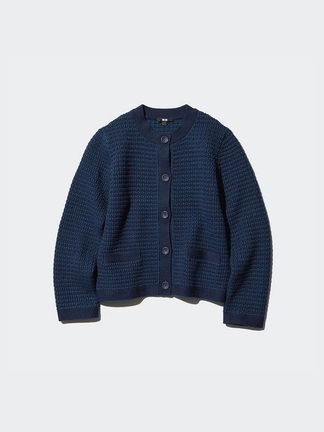 Uniqlo Knitted Short Jacket (Blue) (Category: Coats, Jackets and Outerwear) located in San Juan City. Submitted by anbi25 (Listing ID 1469125685, Image 1). Description: Only used once.