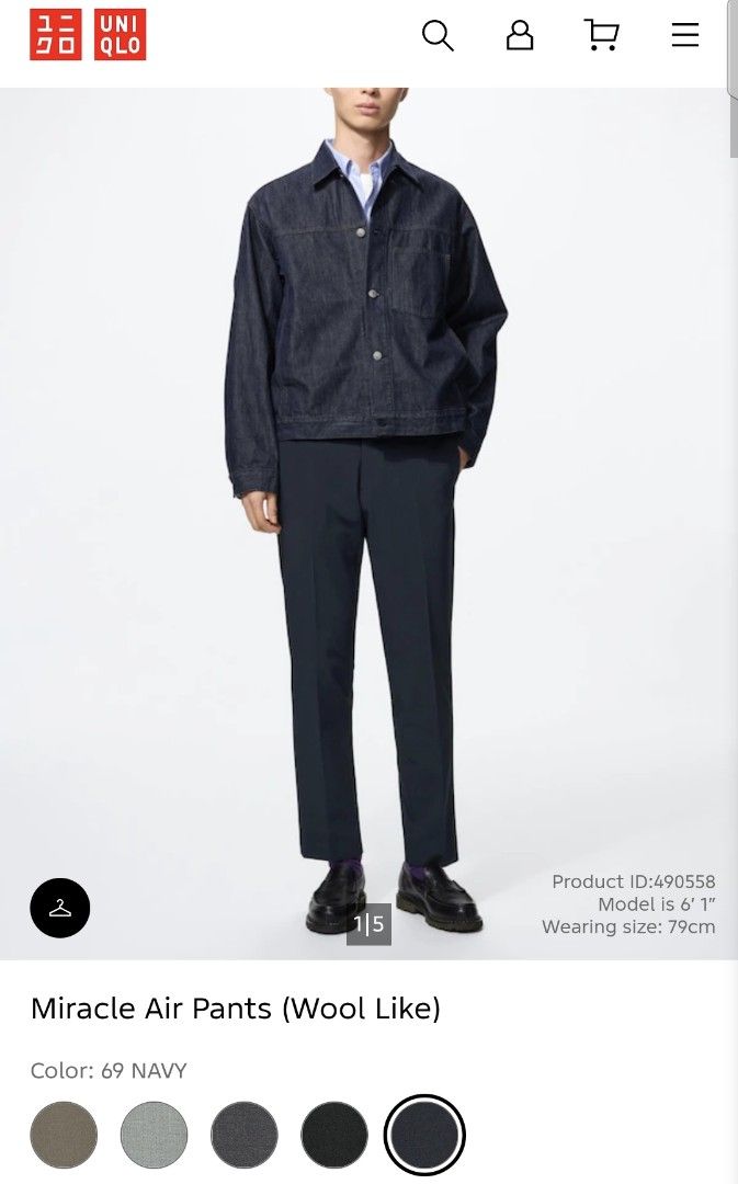 📍Uniqlo Miracle Air Pants (Wool Like) (Category: Trousers) located in Antipolo. Submitted by simplehans (Listing ID 1469019203, Image 1). Description: ‎📍Uniqlo Miracle Air Pants (Wool Like) ‎76 cm on tag (Navy) ‎Waist- 32 ‎Length- 38.5 ‎Leg Open- 7 ‎Excellent Condition ‎DIRECT MESSAGE IF INTERESTED.