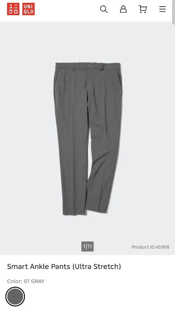 📍Uniqlo Smart Ankle Pants (Ultra Stretch) (Category: Trousers) located in Antipolo. Submitted by simplehans (Listing ID 1469019264, Image 1). Description: ‎📍Uniqlo Smart Ankle Pants (Ultra Stretch) ‎Size Medium (Gray) ‎Waist- 32 to 34 ‎Length- 35 ‎Leg Open- 6.9 ‎Excellent Condition As New ‎DIRECT MESSAGE IF INTERESTED.