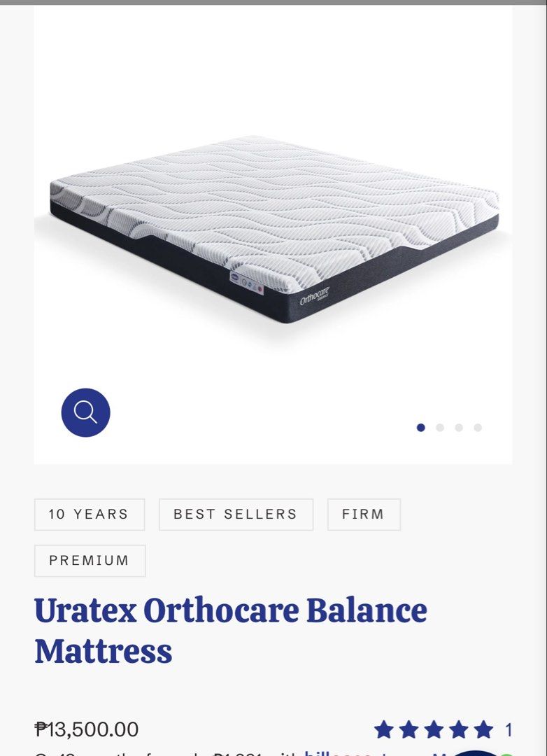 Uratex Orthocare Balance Mattress (Category: Bed Frames & Mattresses) located in Pasig City. Submitted by squirrelthings (Listing ID 1469141612, Image 1). Description: - bought last october 17, 2026 with warranty and plastic with zipper - shipping c/o of buyer, pick up is ok as well -rfs: need funds - Support: Firm and solid support for ultimate daily sleep comfort - Build: Premium quality construction - Warranty: 10 years official warranty cover