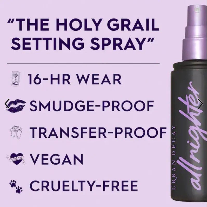 Urban Decay All Nighter Makeup Setting Spray 118ml (Category: Makeup) located in Pasig City. Submitted by bitofahoarder (Listing ID 1469079331, Image 2). Description: - Authentic Urban Decay All Nighter Setting Spray - Size: Full size, 118 ml - 16-hour long wear time - Smudge-proof and transfer-proof formula - Oil-free with temperature control technology - Vegan and cruelty-free Brand new without box. Purchased at Sephora. Delivery via LBC, MM ₱1