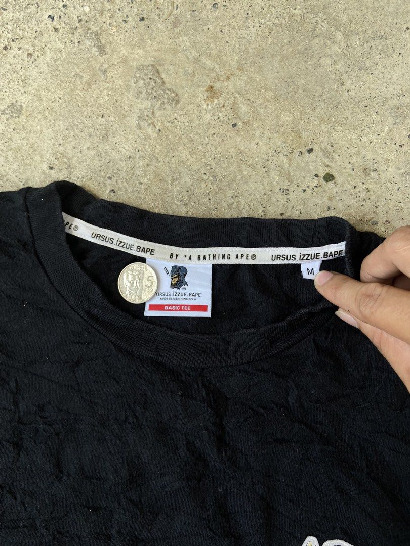 ursus.izzue X BAPE BY A BATHING APE" Black Tshirt (Category: Formal Shirts) located in Cavite. Submitted by abasolo_jv (Listing ID 1469053103, Image 3). Description: Good Condition 10/10Color rate No issues no pinhole 20x26 Dimes fresh from bale need wash .